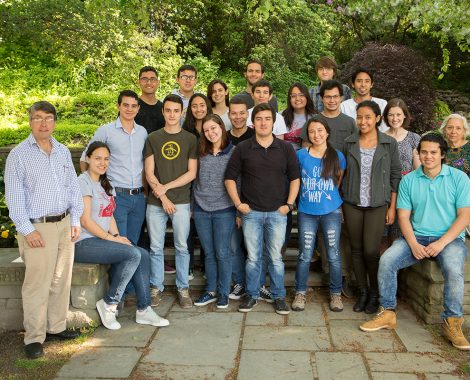 Professor Timothy Devoogd (PSYCH) with Cornell Abroad (ABROAD) students from Columbia.